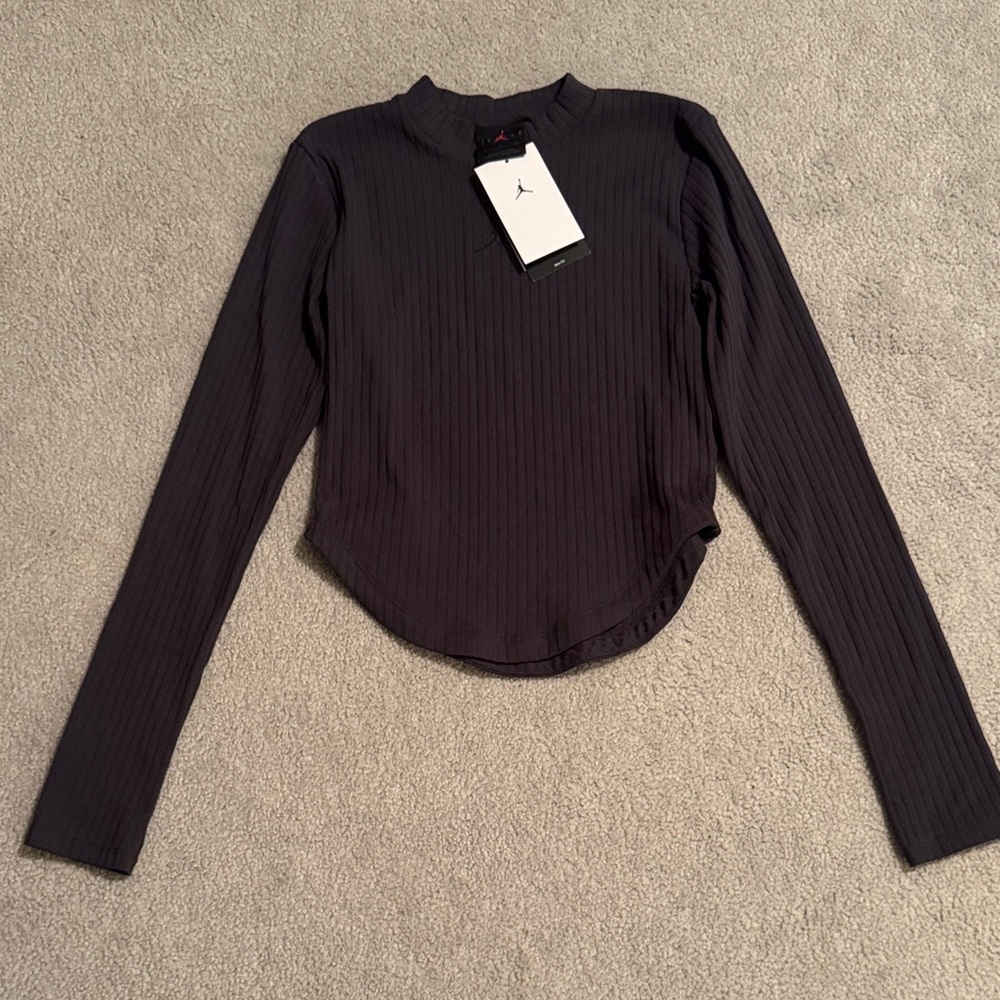Nike Jordan Women's Ribbed Black Long Sleeve Top NWT Cropped